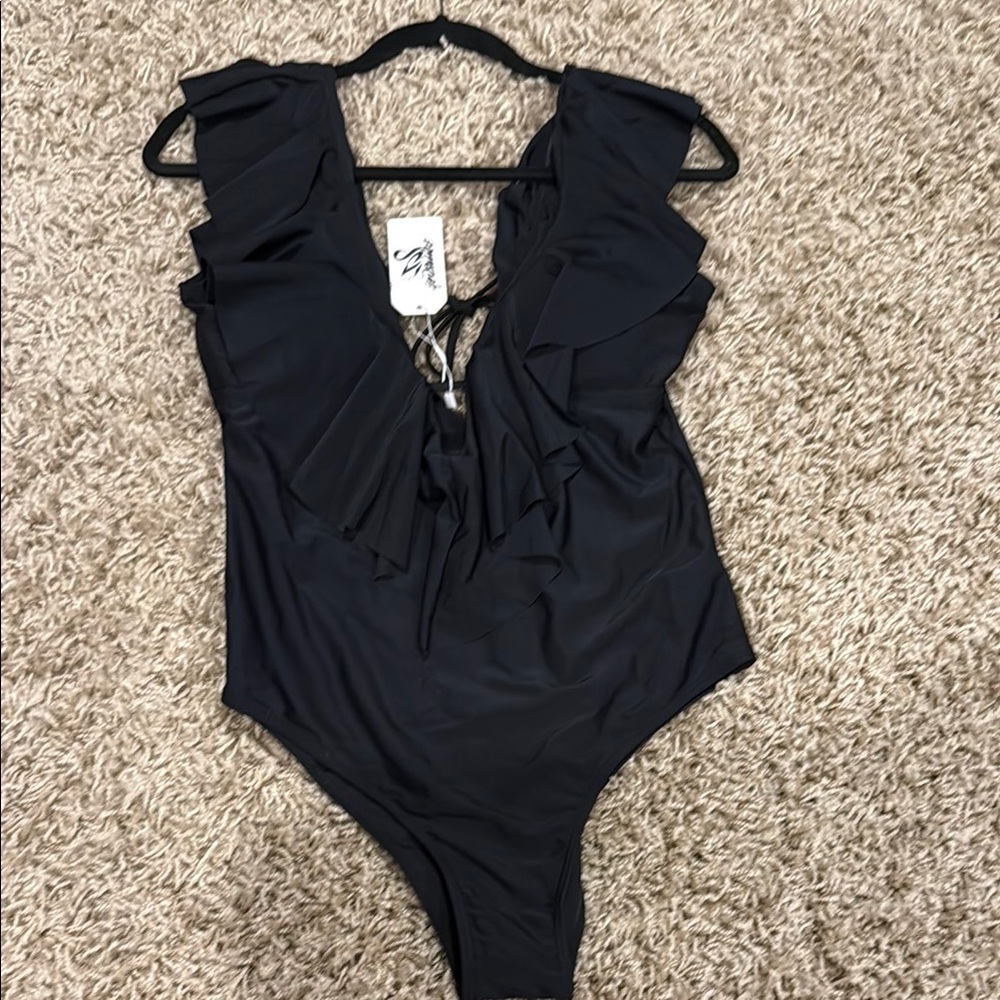 Black Ruffled women’s One Piece Swimsuit